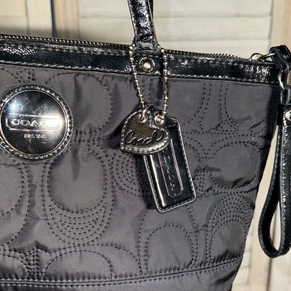Coach Madison Quilted Nylon Tote Black Patent Trim with Two Hangtags - Picture 5 of 10